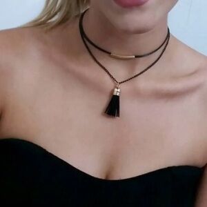 Black choker tassle black gold choker boho NEW double layer choker necklace